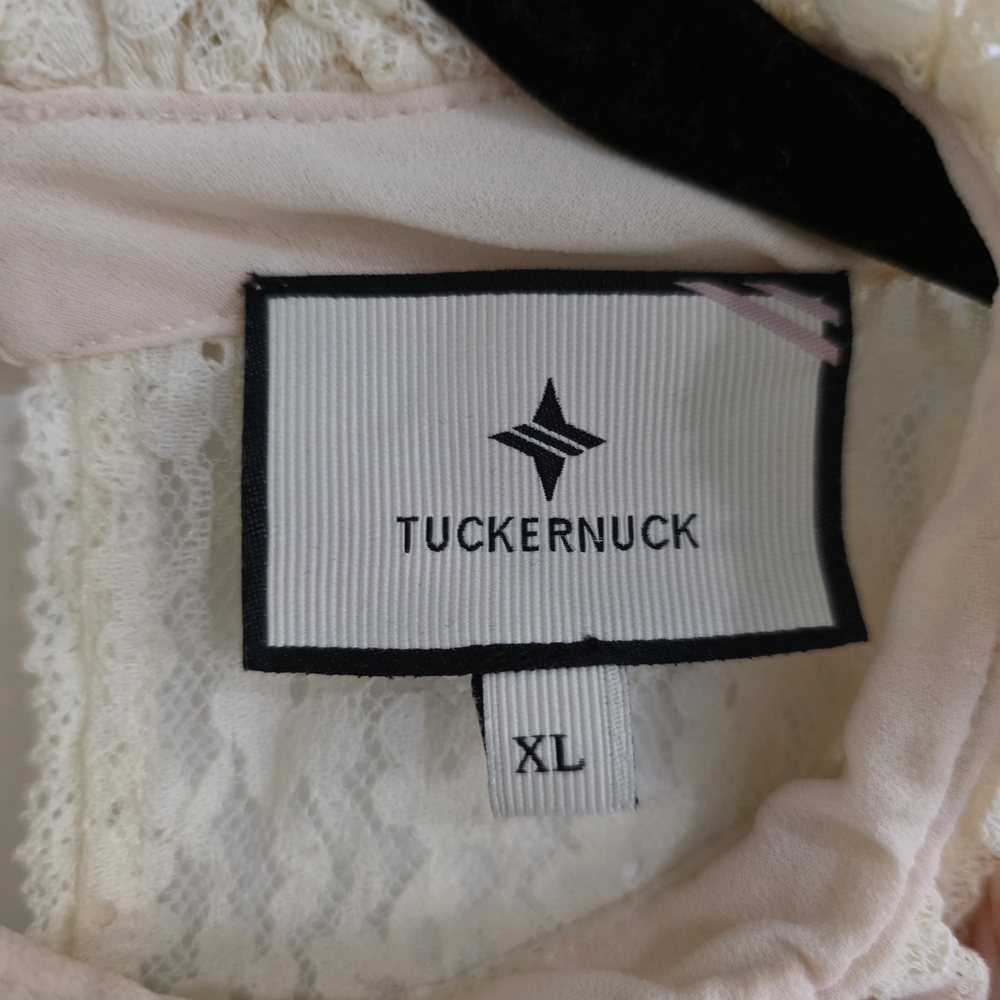 Tuckernuck High Neck Long Sleeve Cream Lace Rosalee Blouse XL - Picture 3 of 12